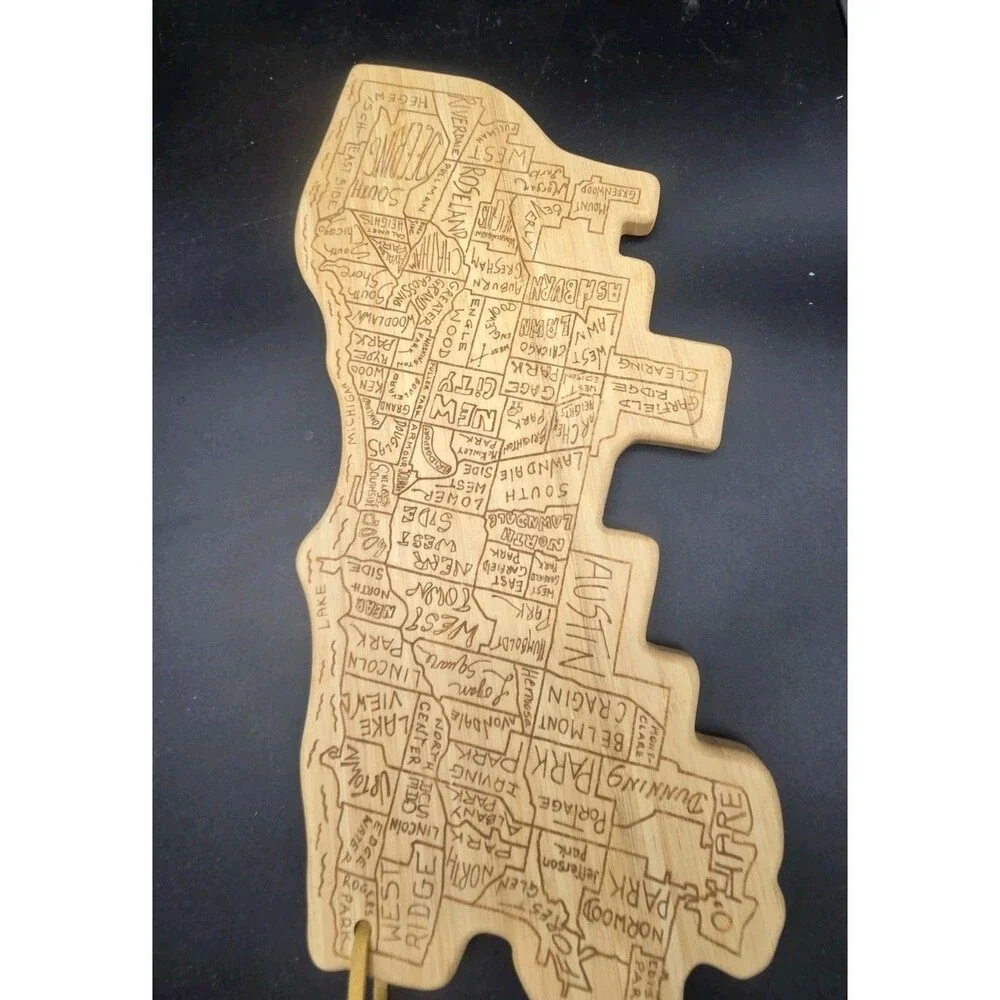 Chicago Neighborhood Map Bamboo Cutting Charcueterie Board NWT